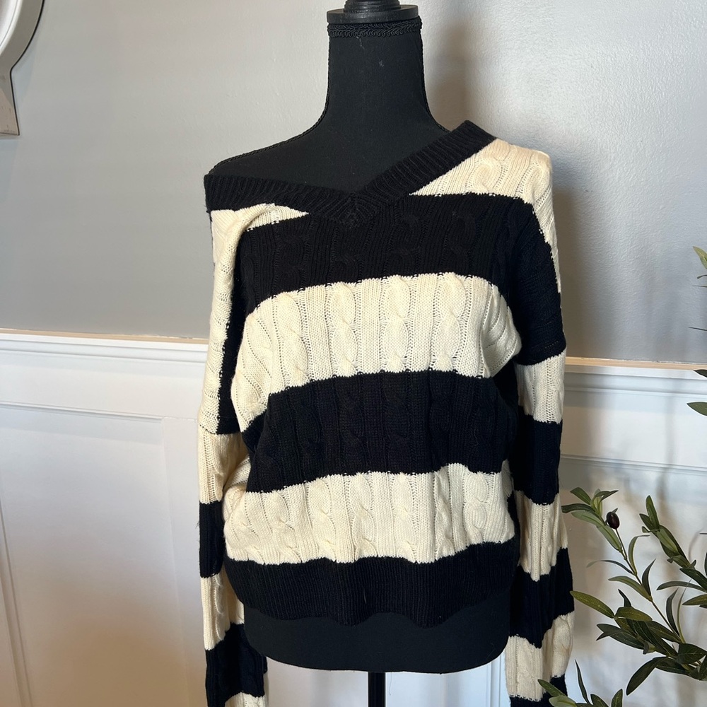 Striped Black and Cream Women's Sweater